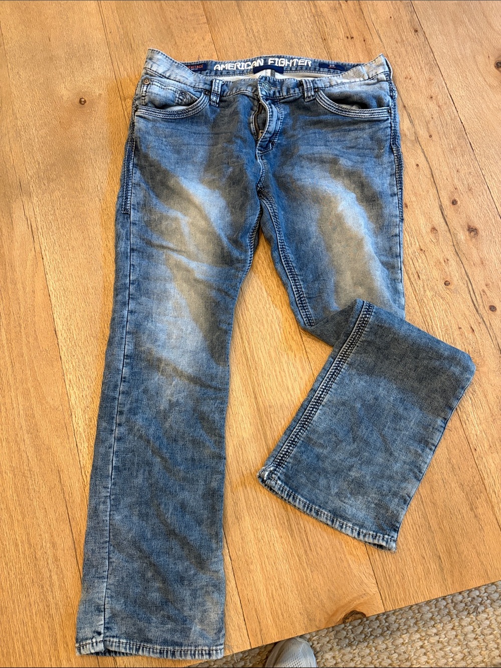 American Fighter Men's Washed Blue Bootcut Jeans